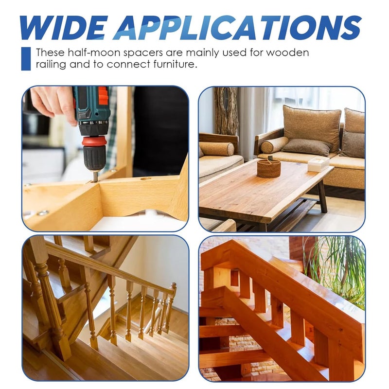 Glarks 30pcs M6/M8/M10 Solid Half Moon Nuts Washers Kit, Half Moon Lock Washer, Heavy Duty Half Moon Spacer Connector for Furniture Connecting, Hardware Accessories, Wooden Working - Image 4